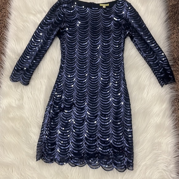 Gianni Bini Long Sleeve Blue Sequin Mini Dress - Picture 2 of 4